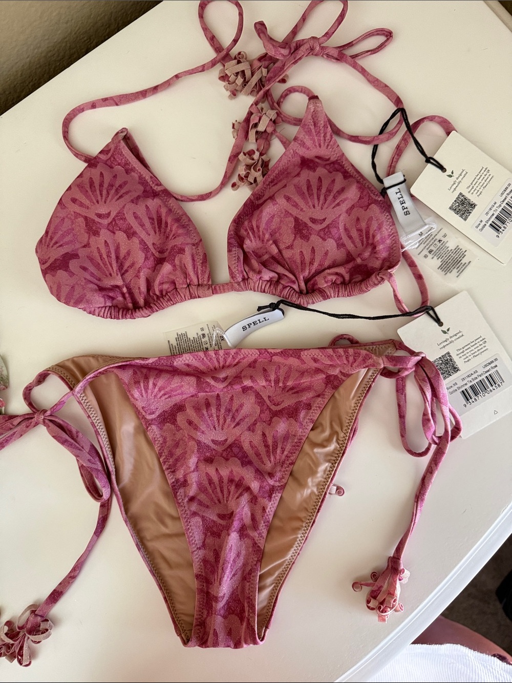 Spell Rose-Print Pink Tie Triangle Bikini